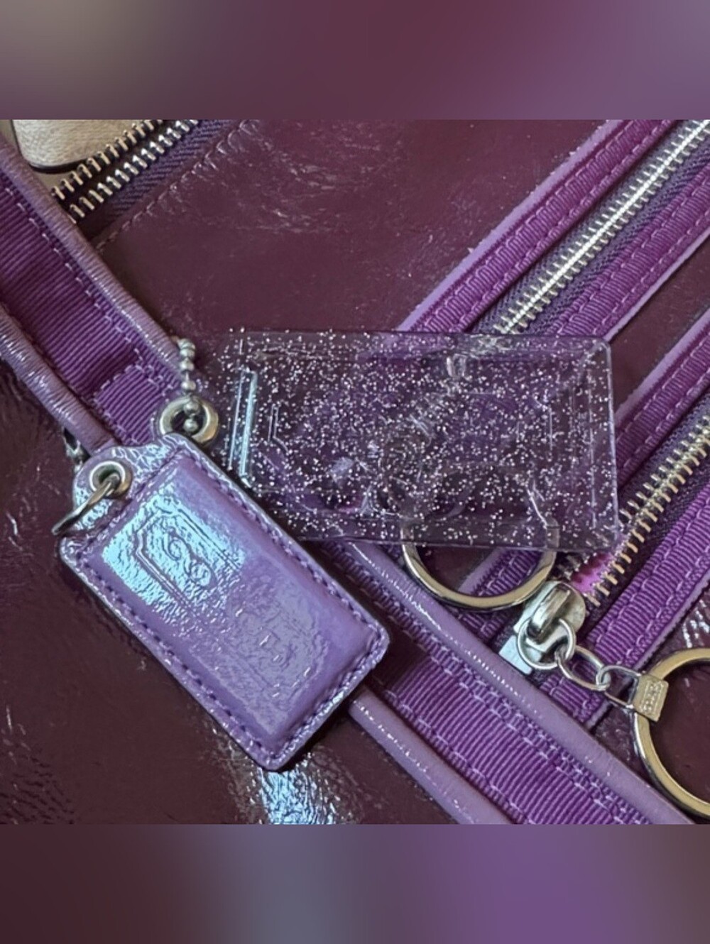 Coach Patent Leather Tote in Plum and Lavender - Picture 7 of 7